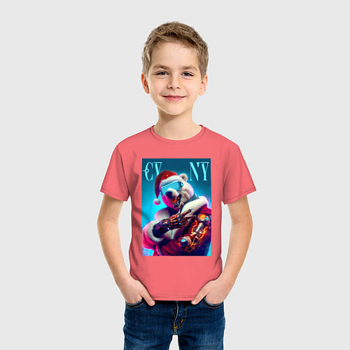 Детская футболка Cyber new year - bear ai art / Коралловый – фото 3