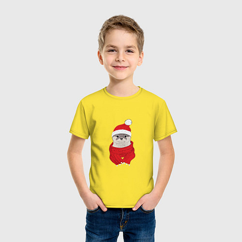 Детская футболка Выдра в красной шапочке и шарфике / Желтый – фото 3