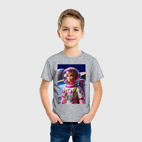 Детская футболка Барби - крутой космонавт / Меланж – фото 3