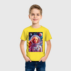 Футболка хлопковая детская Красавица Барби в космосе - нейросеть, цвет: желтый — фото 2