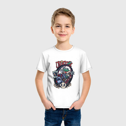 Детская футболка Жаба байкер на моноцикле / Белый – фото 3