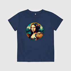 Футболка хлопковая детская Ai art - Мона Лиза с капибарой, цвет: тёмно-синий