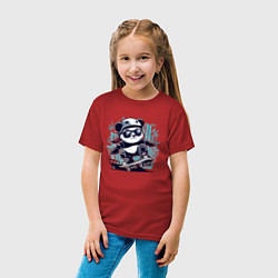 Футболка хлопковая детская Панда - крутой скейтбордист, цвет: красный — фото 2