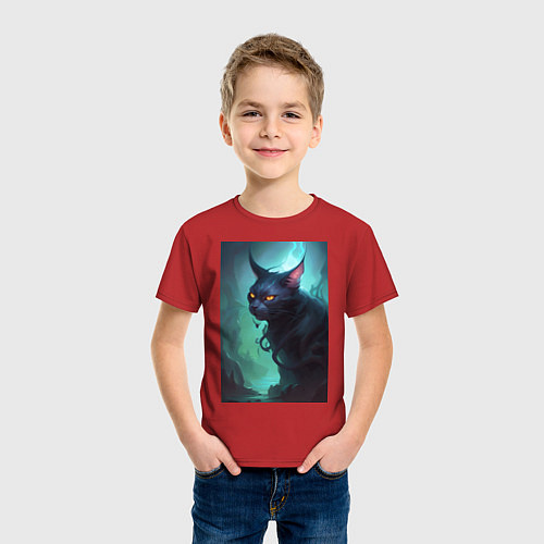 Детская футболка Кот во тьме / Красный – фото 3