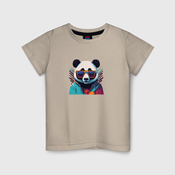 Футболка хлопковая детская Модная панда в солнечных очках, цвет: миндальный
