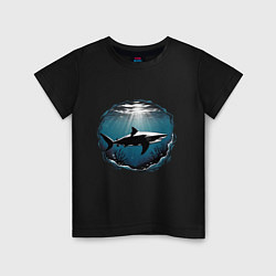Футболка хлопковая детская Акула в океане, цвет: черный