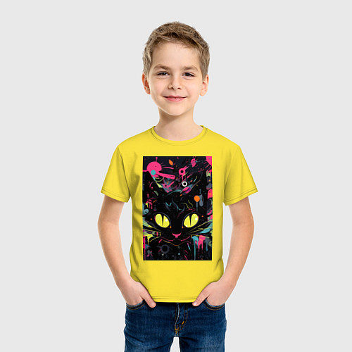 Детская футболка Кот граффити / Желтый – фото 3