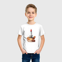 Футболка хлопковая детская Взлет космической ракеты, цвет: белый — фото 2