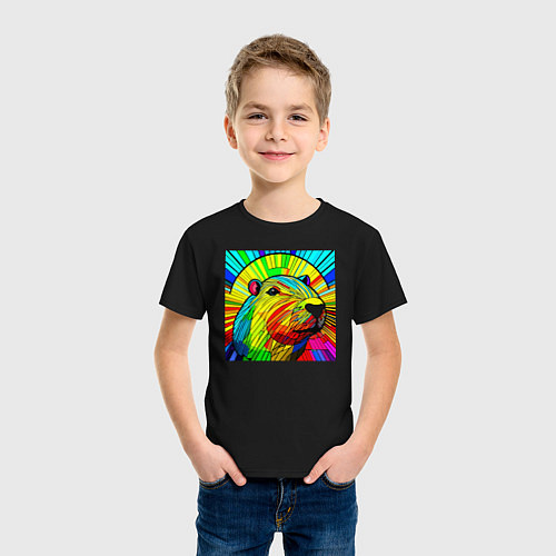 Детская футболка Капибара яркое милое животное / Черный – фото 3