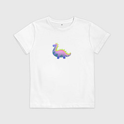 Футболка хлопковая детская Неоновый фиолетовый динозавр, цвет: белый