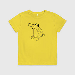 Футболка хлопковая детская Мем собака человек бензопила, цвет: желтый