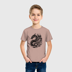 Футболка хлопковая детская Японский дракон - ирезуми, цвет: пыльно-розовый — фото 2