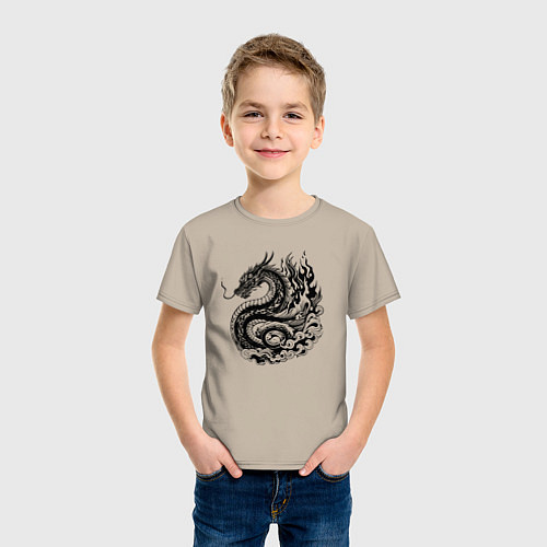 Детская футболка Японский дракон - ирезуми / Миндальный – фото 3