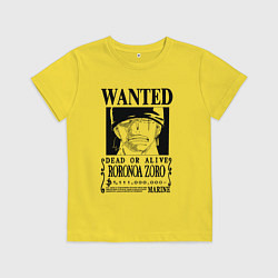 Футболка хлопковая детская Награда за голову Ророноа Зоро One Piece, цвет: желтый