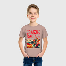 Футболка хлопковая детская Dragon cool racer - ai art, цвет: пыльно-розовый — фото 2