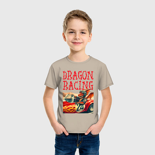 Детская футболка Dragon cool racer - ai art / Миндальный – фото 3