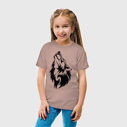 Футболка хлопковая детская Воющий волк, цвет: пыльно-розовый — фото 2
