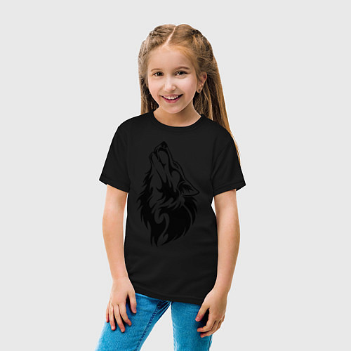 Детская футболка Воющий волк / Черный – фото 4