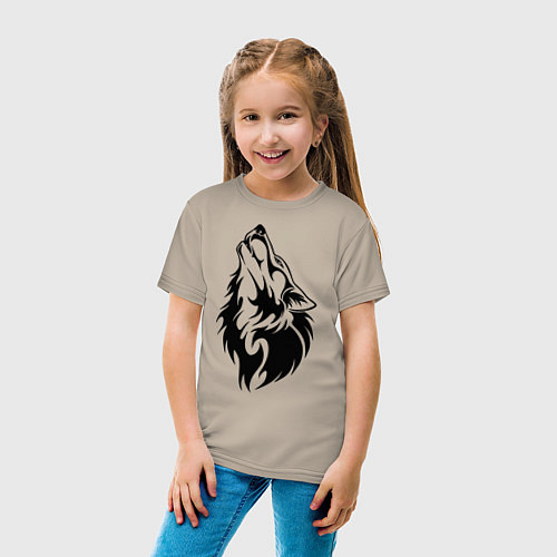 Детская футболка Воющий волк / Миндальный – фото 4