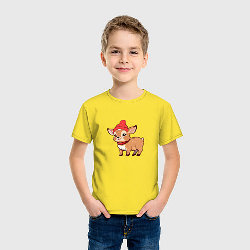 Детская футболка Маленький олень в красной шапке / Желтый – фото 3