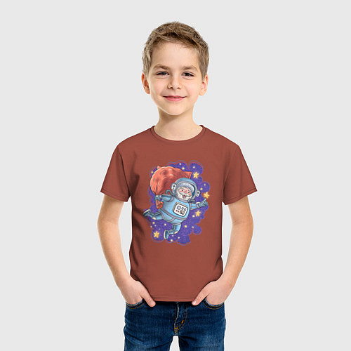 Детская футболка Дед Мороз-космонавт в космосе / Кирпичный – фото 3