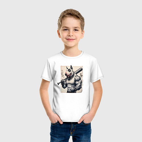 Детская футболка Качок Булли с битой - нейросеть / Белый – фото 3