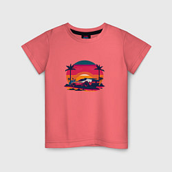 Футболка хлопковая детская Авто в киберпанк стиле на фоне заката, цвет: коралловый