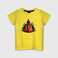 Футболка хлопковая детская Рождественский подарок, цвет: желтый