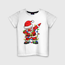 Футболка хлопковая детская Санта Клаус и гирлянда, цвет: белый