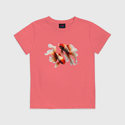 Футболка хлопковая детская Красные рыбки, цвет: коралловый