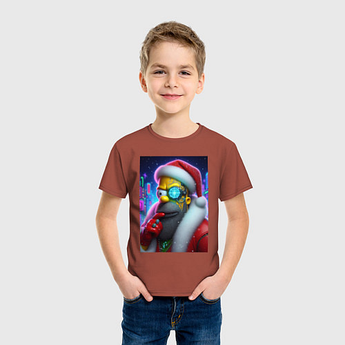 Детская футболка Simpson Claus - cyberpunk / Кирпичный – фото 3