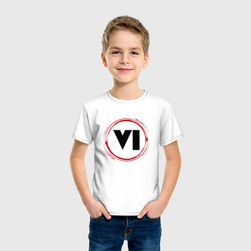 Детская футболка Символ GTA 6 и красная краска вокруг / Белый – фото 3