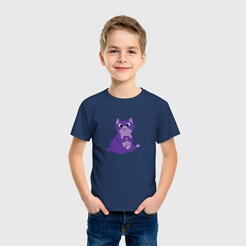 Детская футболка Кот с сердцем из лапок / Тёмно-синий – фото 3