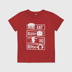 Футболка хлопковая детская Еда сон лыжи, цвет: красный
