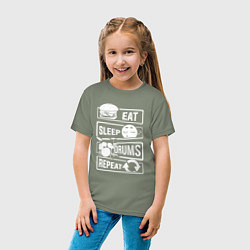 Футболка хлопковая детская Еда сон барабаны, цвет: авокадо — фото 2
