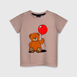 Футболка хлопковая детская Плюшевый медведь с воздушным шариком, цвет: пыльно-розовый