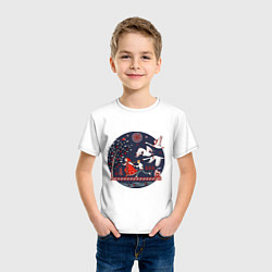 Футболка хлопковая детская Сказка Гуси - лебеди в стиле мезенской росписи, цвет: белый — фото 2