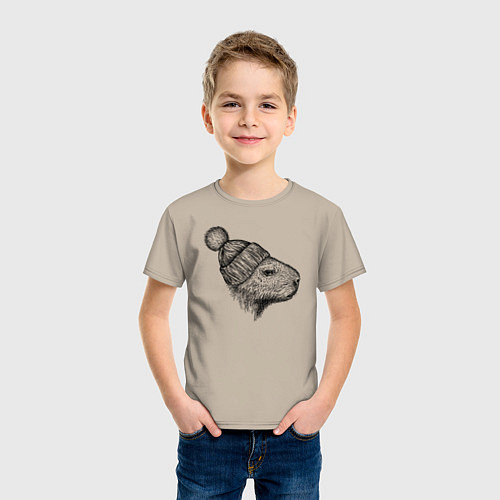 Детская футболка Капибара в шапке / Миндальный – фото 3