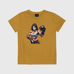 Футболка хлопковая детская Девушки и бокс, цвет: горчичный