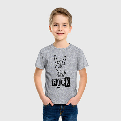 Детская футболка Символ рока - коза из пальцев / Меланж – фото 3