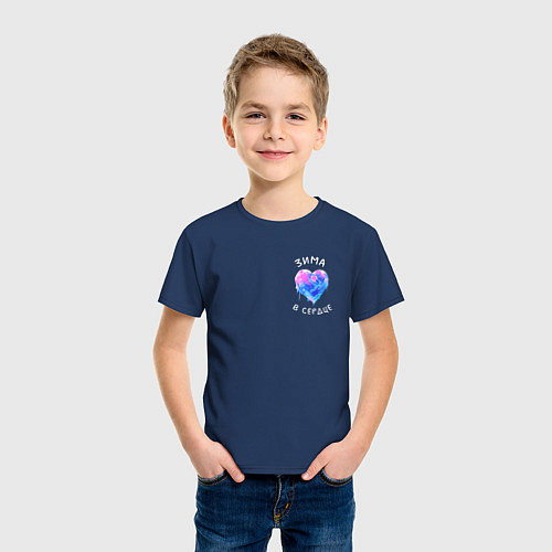 Детская футболка Зима в сердце - лед / Тёмно-синий – фото 3