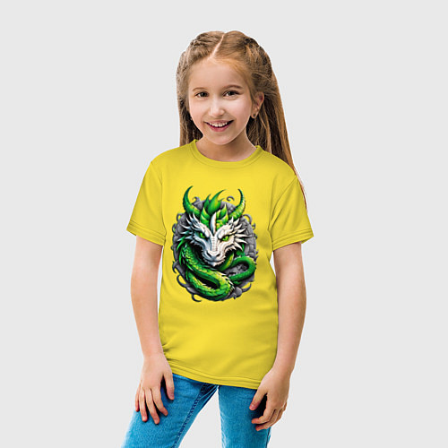 Детская футболка Зеленый дракон символ 2024 года / Желтый – фото 4