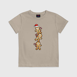 Футболка хлопковая детская Веселые пряничные человечки, цвет: миндальный