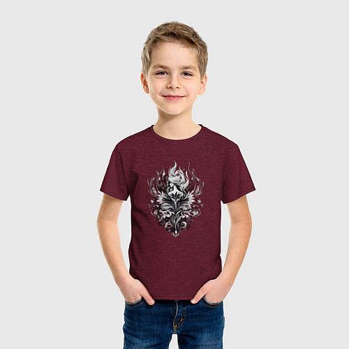 Детская футболка Трайбл узоры и девушка / Меланж-бордовый – фото 3