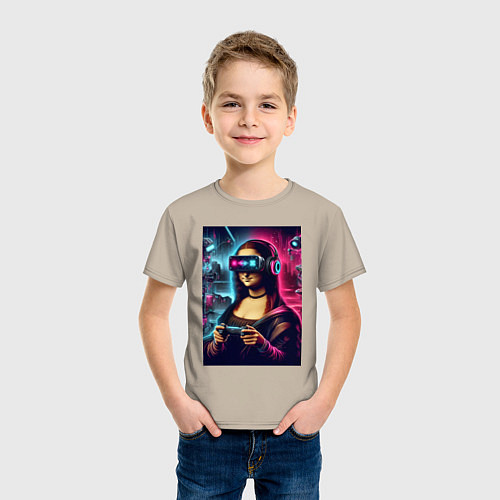 Детская футболка Mona Lisa is an avid gamer - fantasy / Миндальный – фото 3