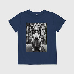 Футболка хлопковая детская Булли у стены с граффити, цвет: тёмно-синий