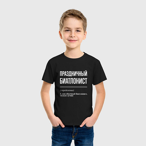 Детская футболка Праздничный биатлонист / Черный – фото 3