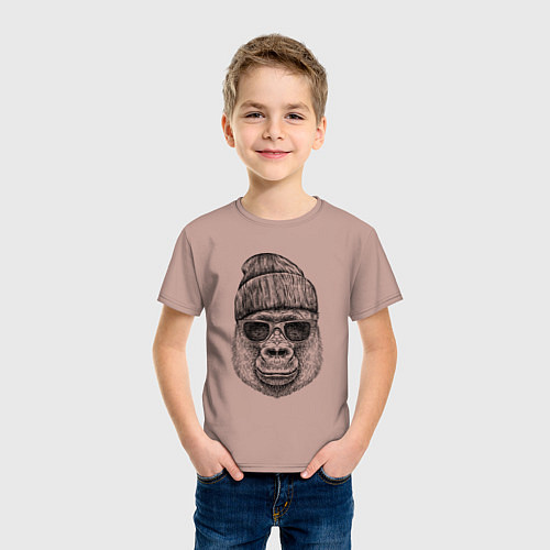 Детская футболка Горилла в шапке / Пыльно-розовый – фото 3