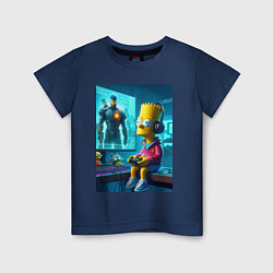 Футболка хлопковая детская Bart Simpson is an avid gamer, цвет: тёмно-синий