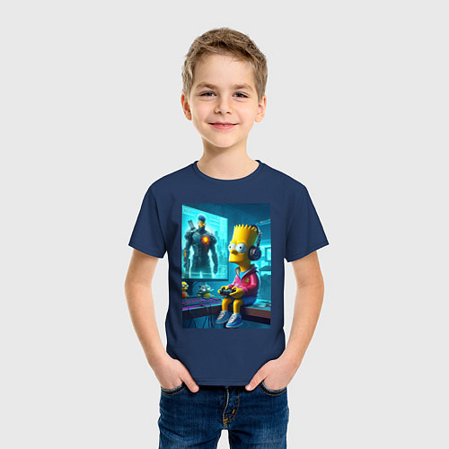 Детская футболка Bart Simpson is an avid gamer / Тёмно-синий – фото 3